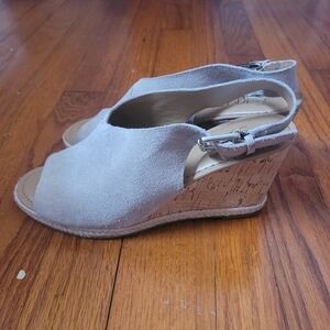 Franco Sarto nude suede peep toe wedge sandals in US women's size 6.5